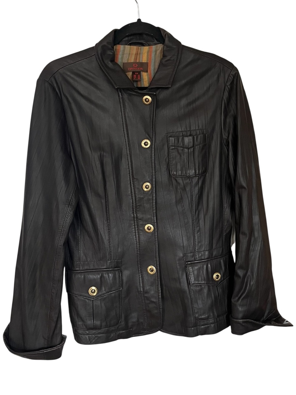 Vintage DANIER Dark Brown Leather Button Front Jacket Size Small
